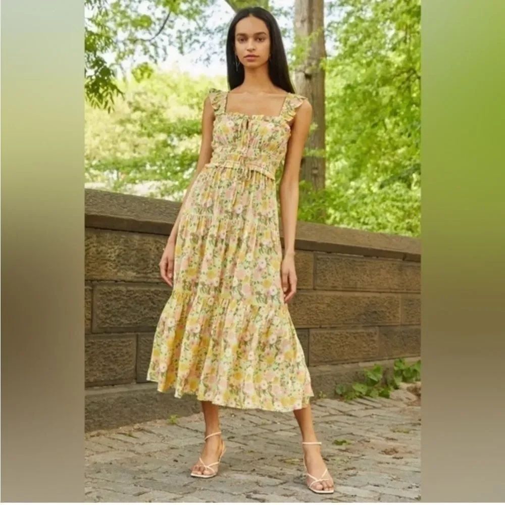Yumi Kim Sunny Meadow Libby Floral Print Ruffle Sleeveless Midi Dress Size L